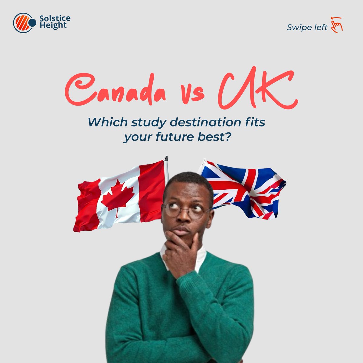 HeightSolstice's tweet image. From study duration to post-study work opportunities, Canada and the UK offer very different paths.
Swipe through to see which destination aligns with your future.
Still unsure? Let’s help you decide.
Send us a DM to get started.
#StudyAbroad #CanadaVsUK #StudyInCanada #StudyInUK