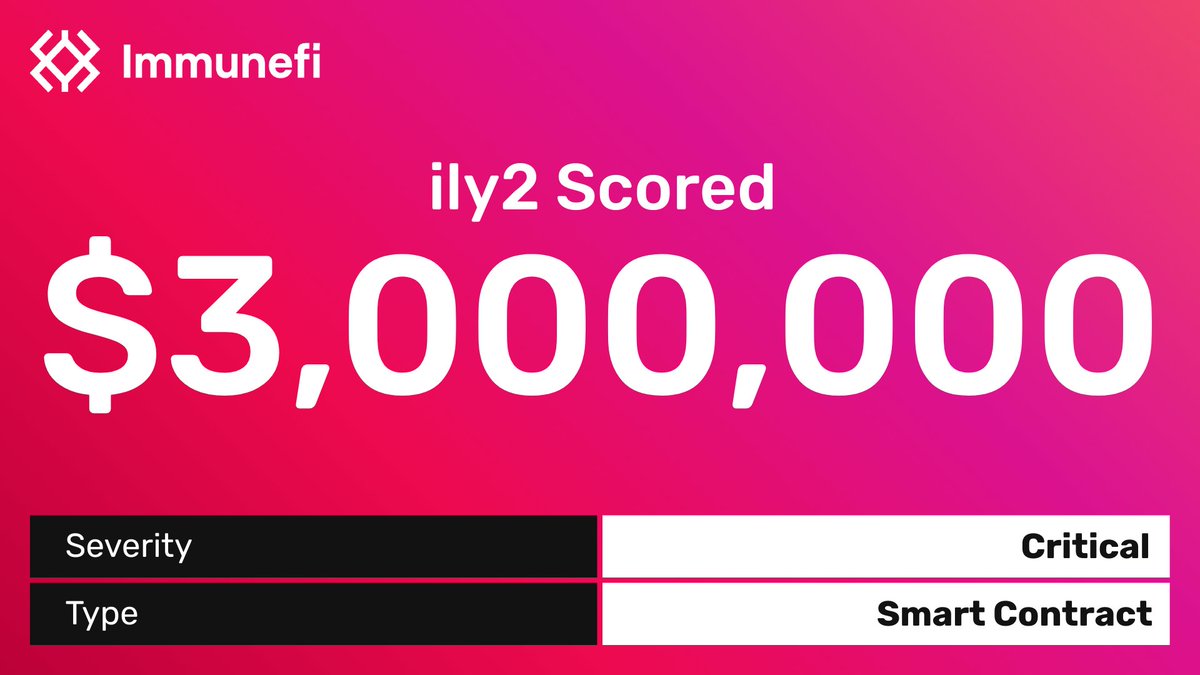 Security researcher ily2 has just earned a staggering $3,000,000 from submitting a critical smart contract bug via Immunefi.

That's the largest single payout in web3 security in recent memory.

In total, he's submitted 3 reports. All 3 were paid. 100% accuracy.

His leaderboard