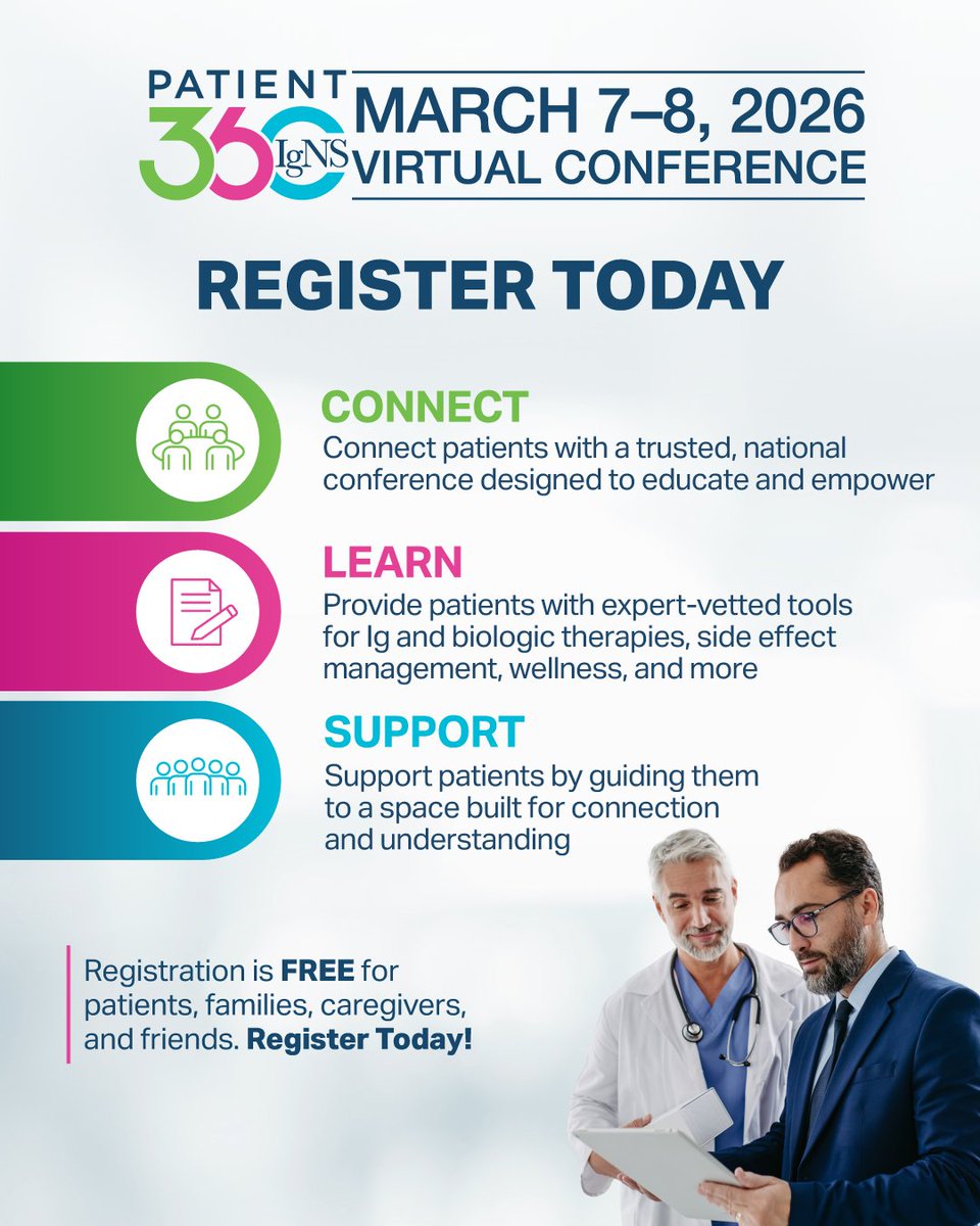 Access to trusted education is an important part of care. #Patient360 is a free, virtual conference offering trusted information and practical tools that support informed care for those navigating Ig and biologic therapies. Learn more: bit.ly/4kyiwxp