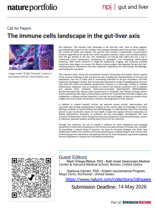 MartiOR92's tweet photo. Deadline approaching! 

Submit your #gut, #liver &amp; #microbiota research to the Special issue addressing "The immune cells landscape in the gut-liver axis" from @Nature_NPJ Gut and Liver.

Share with your team &amp; collegaues!

#LiverResearch #Livertwitter #Immunology https://t.co/fJcSJZwA3M