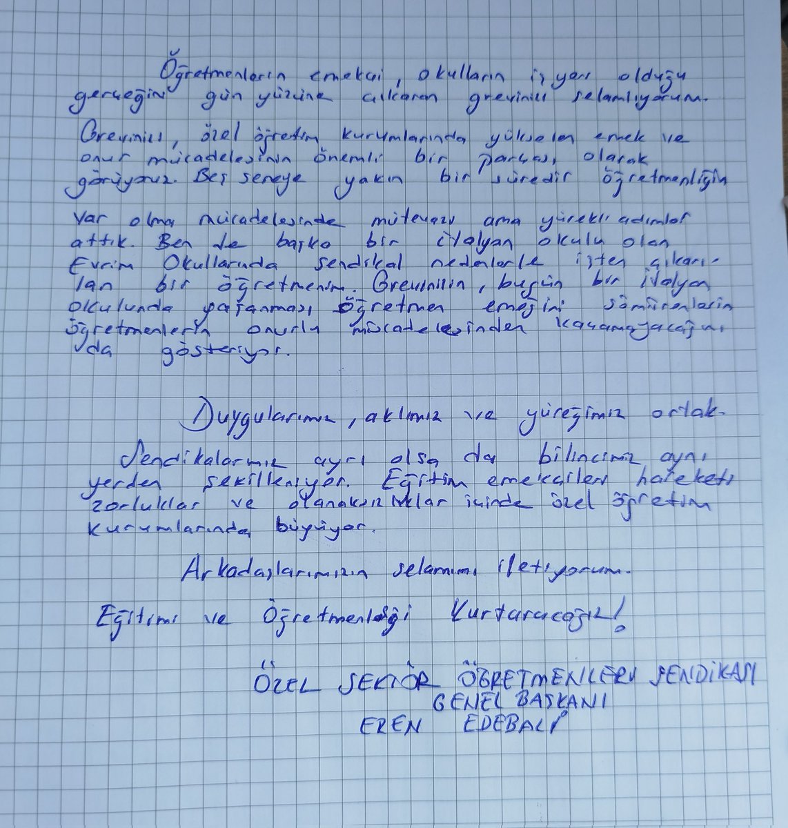 ◼️İtalyan Lisesi öğretmenlerinin grevini ziyaret ettik. Öğretmenlerle dayanışma içindeyiz. Grevin başarıya ulaşmasının özel öğretim kurumlarında çalışan öğretmenlerin mücadelesi açısından önemli olduğunu düşünüyoruz. 
◼️ Grev defterine dayanışma notu da bıraktık. Eğitim