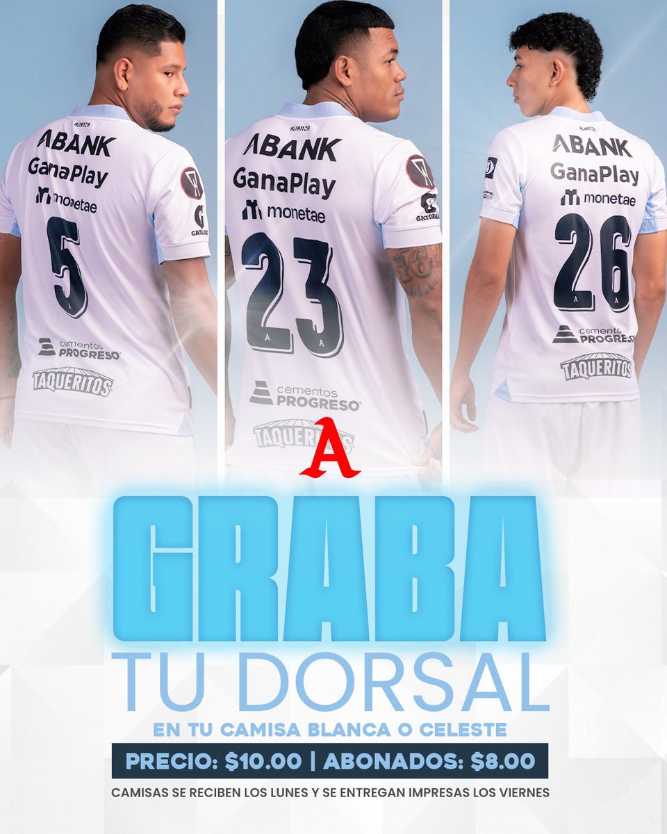 Ahora ya puedes personalizar tu camiseta BLANCA O CELESTE en #AlianzaStore 👕 

Abonados al club tienen precio especial 😎🅰️