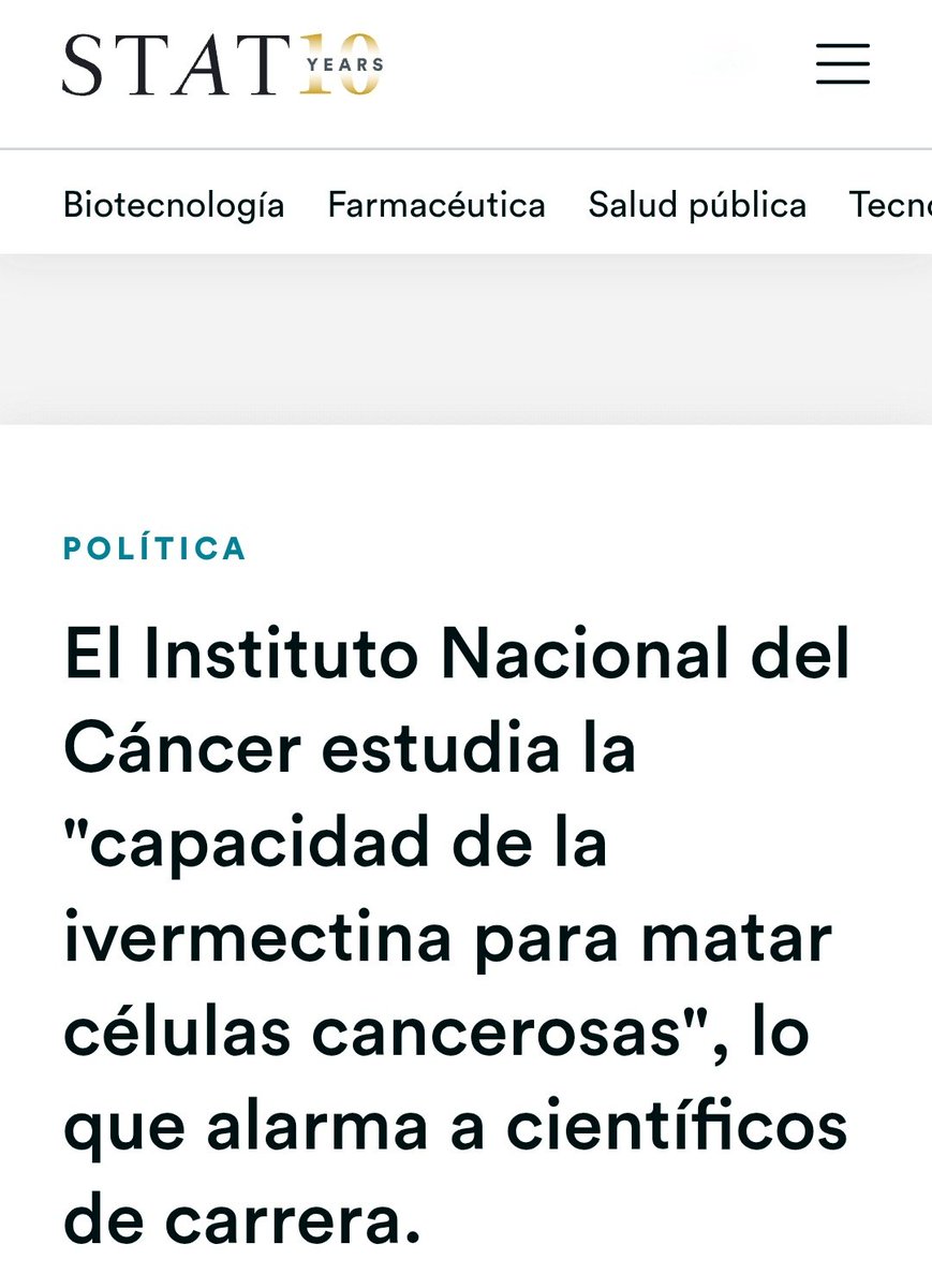 El Instituto Nacional del Cáncer (NCI) está estudiando actualmente la ivermectina como posible tratamiento contra el cáncer, y se esperan resultados iniciales en unos pocos meses.