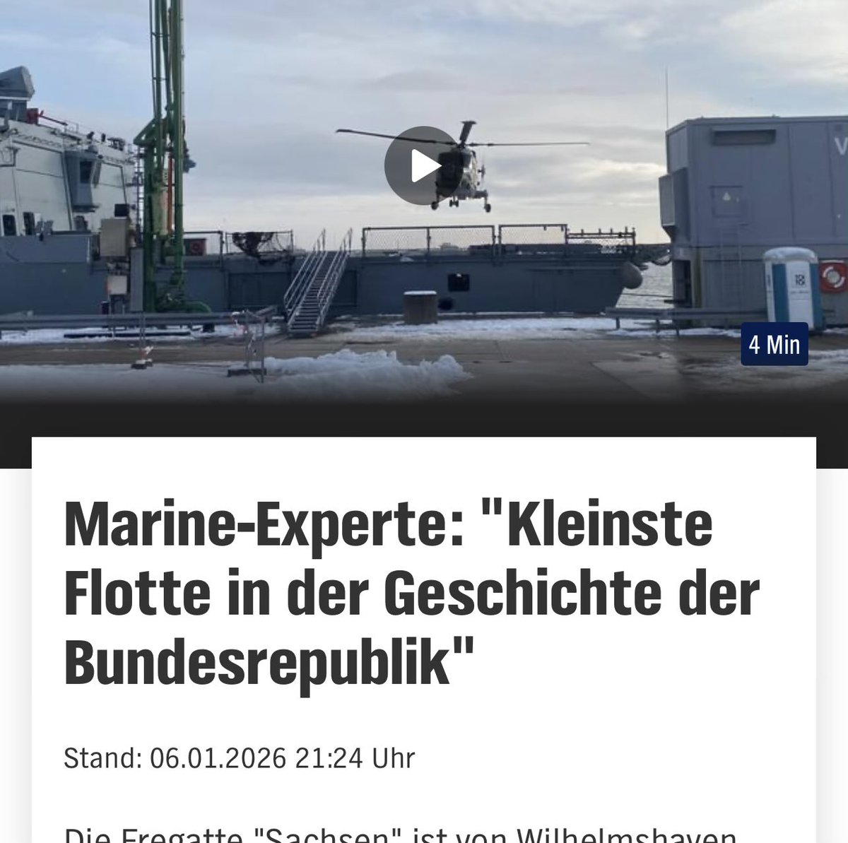„(…) Reduzierungen von Personal und Ressourcen- die Flotte verliert zwei Drittel ihrer schwimmenden Einheiten - bei parallel wachsenden internationalen Anforderungen gleicht der Quadratur des Kreises.“

Aus: Schulze Wegener, Guntram: Deutschland zur See, Hamburg 2023)
#Marine
