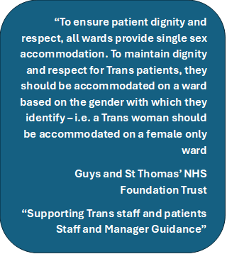 🚨  <a href="/GSTTnhs/">Guy's and St Thomas'</a> Guy's and St. Thomas' NHS Foundation Trust
📄  This statement appears in your Supporting Trans staff and patients Staff   and Manager Guidance

⚖️  If still in force, this policy is unlawful.
  The Equality Act 2010 protects biological sex — confirmed by   the UK
