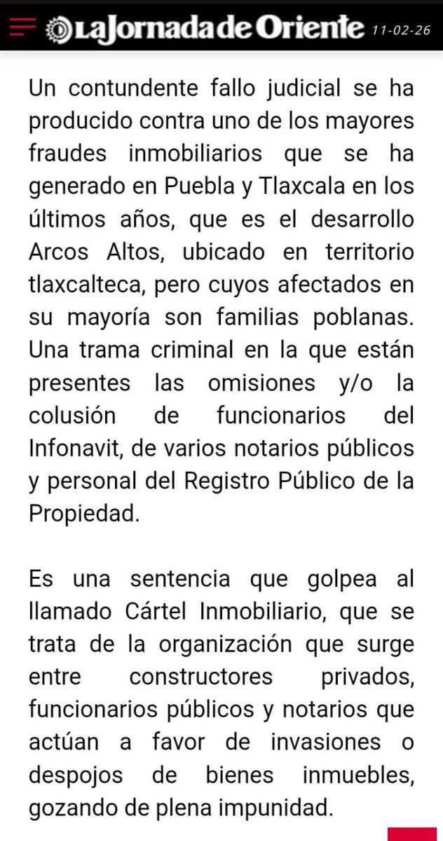 😱 ¡Escándalo de notarios en <a href="/Gob_Puebla/">Gobierno de Puebla</a> y <a href="/GobTlaxcala/">Gobierno de Tlaxcala</a>! 

Se trata de un fallo judicial que exhibe cárteles inmobiliarios que involucran al <a href="/Infonavit/">Infonavit</a>, funcionarios de ambos gobiernos estatales, constructores y notarios que benefician a mafias de invasores y paracaidistas.