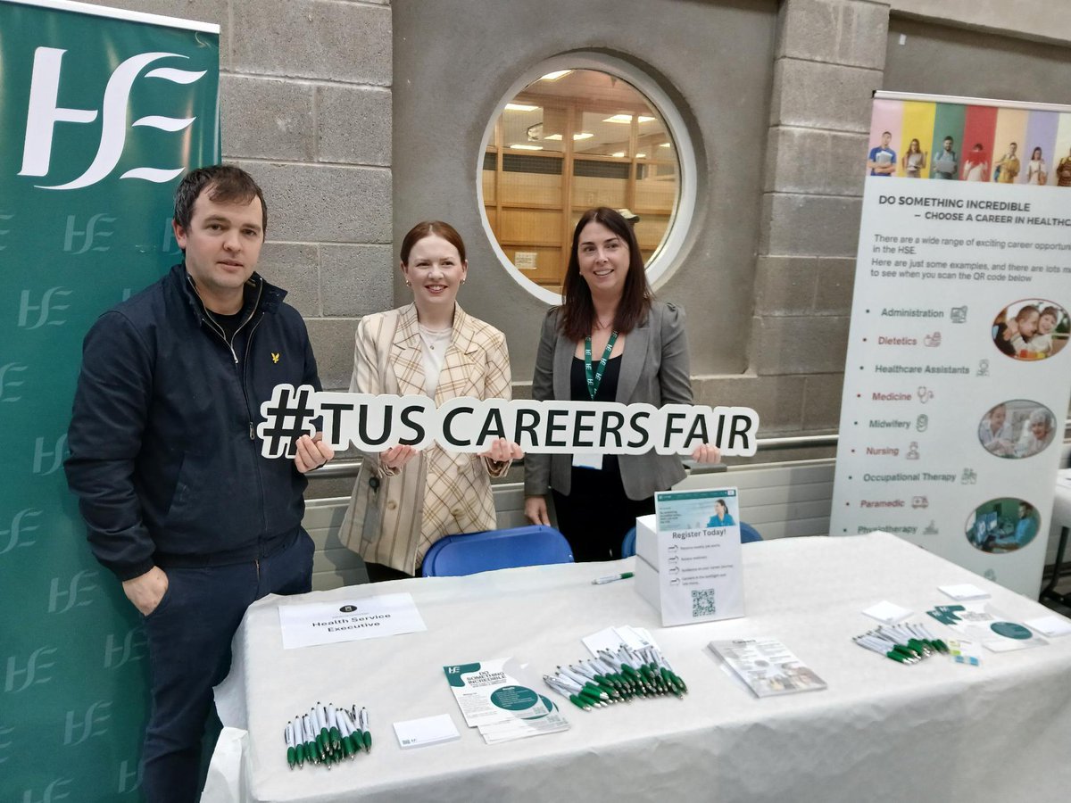 HSE_TAE's tweet photo. This week we attended the @TUS_Limerick careers fair. It was fantastic to hear from so many students considering a career in healthcare.

Interested in a career in healthcare, please visit https://t.co/lU1aHjxwN8 and register! https://t.co/dw9UqMja62