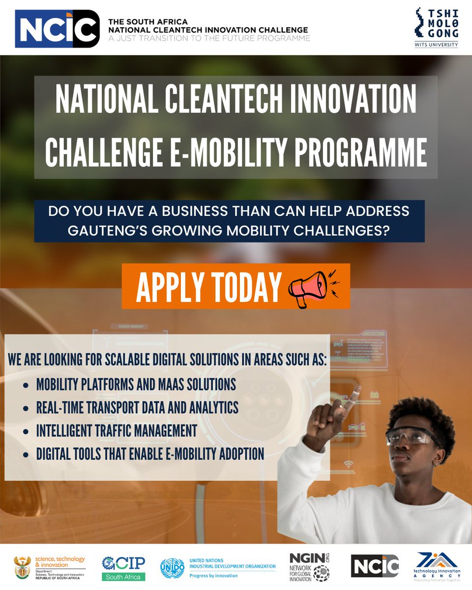 TshimologongIT's tweet image. Calling on innovators with post-proof-of-concept digital solutions to help transform transport, reduce emissions, and improve access across the province.

If you're building the future of mobility, this is your moment.

🔗ncic-sa.org/gauteng/

#NCIC #SmartMobility #Cleantech