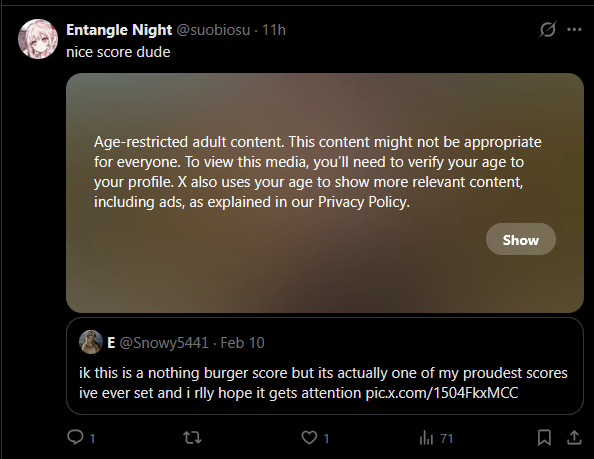 mb twitter apparently a screenshot of the tweet is also age restricted for whatever reason