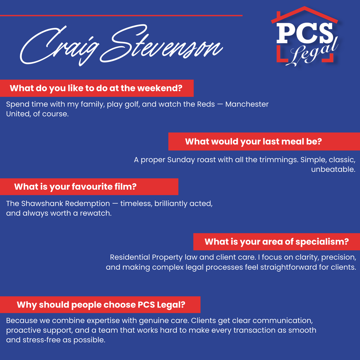 PCSLEGAL's tweet image. Meet Craig, our London Practice Manager🏢🏡

Swipe to see his answers to our questions!❔

#PCSLegal #Conveyancing #MeetTheTeam