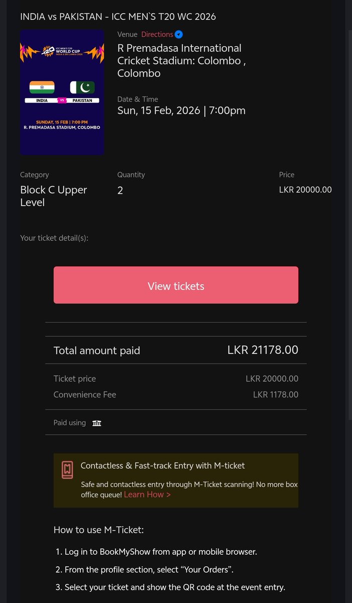 ICC MEN'S T20 WC 2026
India Vs Pakistan 
Tickets available 
Best view in the stadium
Reasonable price 
DM fast to book yourself
Instant BMS transfer 

#indiavspakistan #INDvsPAK #ICCMensT20WorldCup #T20WorldCup2026 #pakistan #india #sales #Colombo #srilanka #india #Ticketmaster