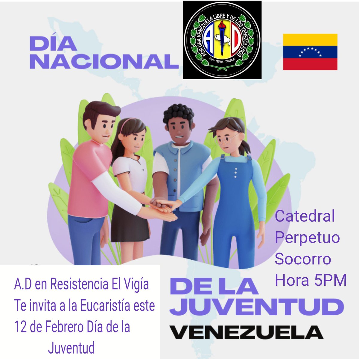 El Comité Ejecutivo Municipal Alberto Adriani A.D en resistencia, extiende la invitación a la Eucaristía a celebrarse este 12 de Febrero Día de la Juventud, pedir por los privados de libertad injustamente, que sean todos fuera de las cárceles, justicia y Democracia.