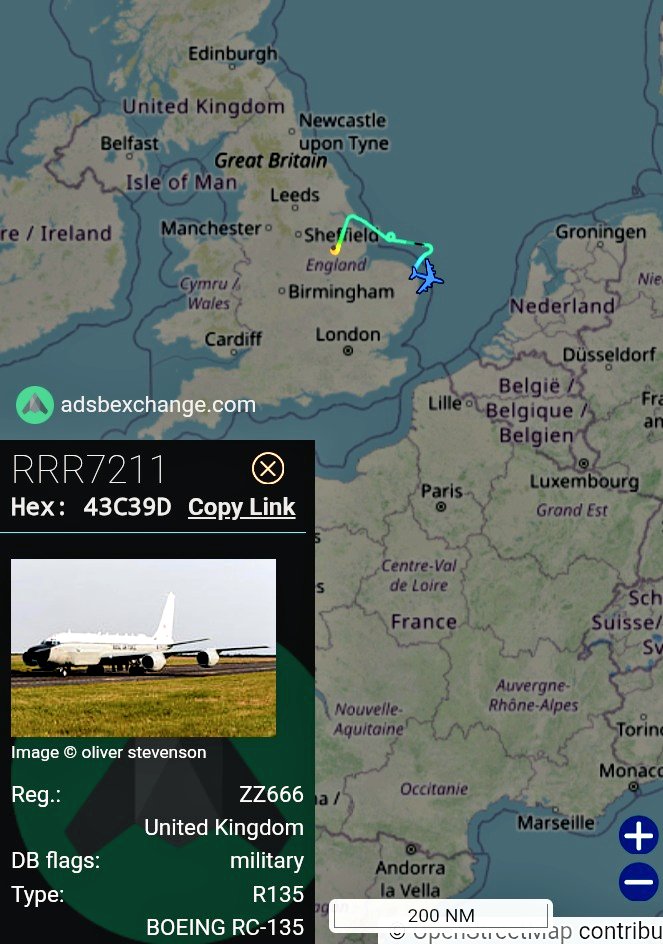 OSINT_MASR's tweet photo. π RRR7211 / ZZ666
βοΈ RC-135W
π US Air Force
π The giant RC135 electronic warfare aircraft flies over the English Gulf after taking off from Britain π¬π§ and its journey may end in the Middle East (πΈπ¦/πΆπ¦/π―π΄).
#Observing #ADSB #OpenSourceIntel https://t.co/1FBYBvXJtM