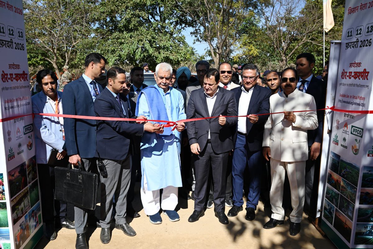CellSkuast's tweet photo. Lieutenant Governor Shri Manoj Sinha inaugurated the three-day Agriculture Summit and Kisan Mela at SKUAST-Jammu, emphasising that the ‘Agriculture First’ policy and AI-enabled Advanced Agriculture are vital for a Viksit Bharat and Aatma-Nirbhar J&amp;K# https://t.co/Xi0EeglEIQ
