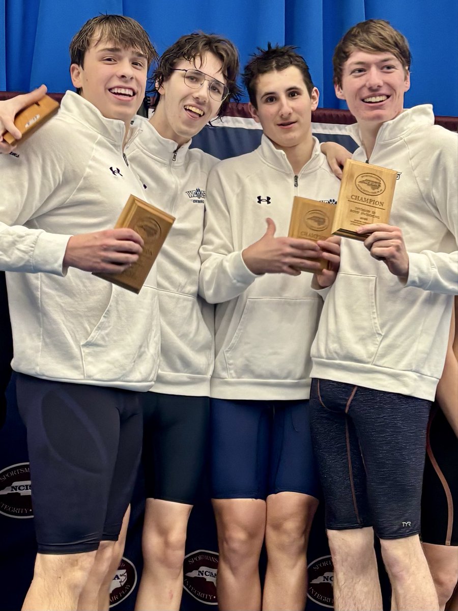 One more shoutout to the first state championship swimming medal win in the last 10 years at WCDS!  Congrats to Wildcats, Davis Williams, Chase Sutton, Max Volynets, and Lukas Stofferis on winning states in the 200 Free Relay- great day to be a Cat!! 🐾🏊‍♂️