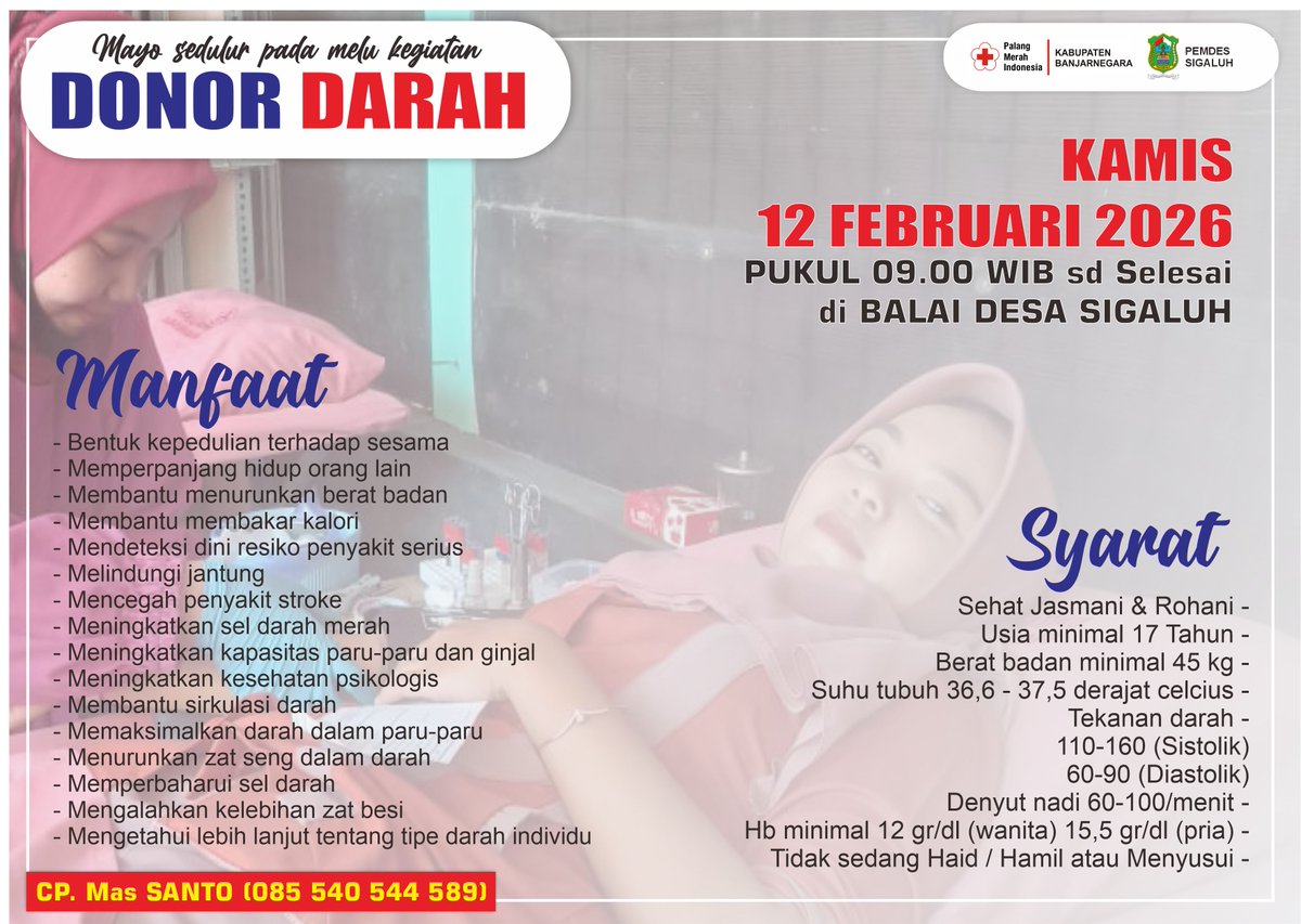 DONOR DARAH

Monggo sedulur nang wilayah desa Sigaluh dan sekitarnya sing wis mangsane donor darah aja kelalen pada merapat yaaaa