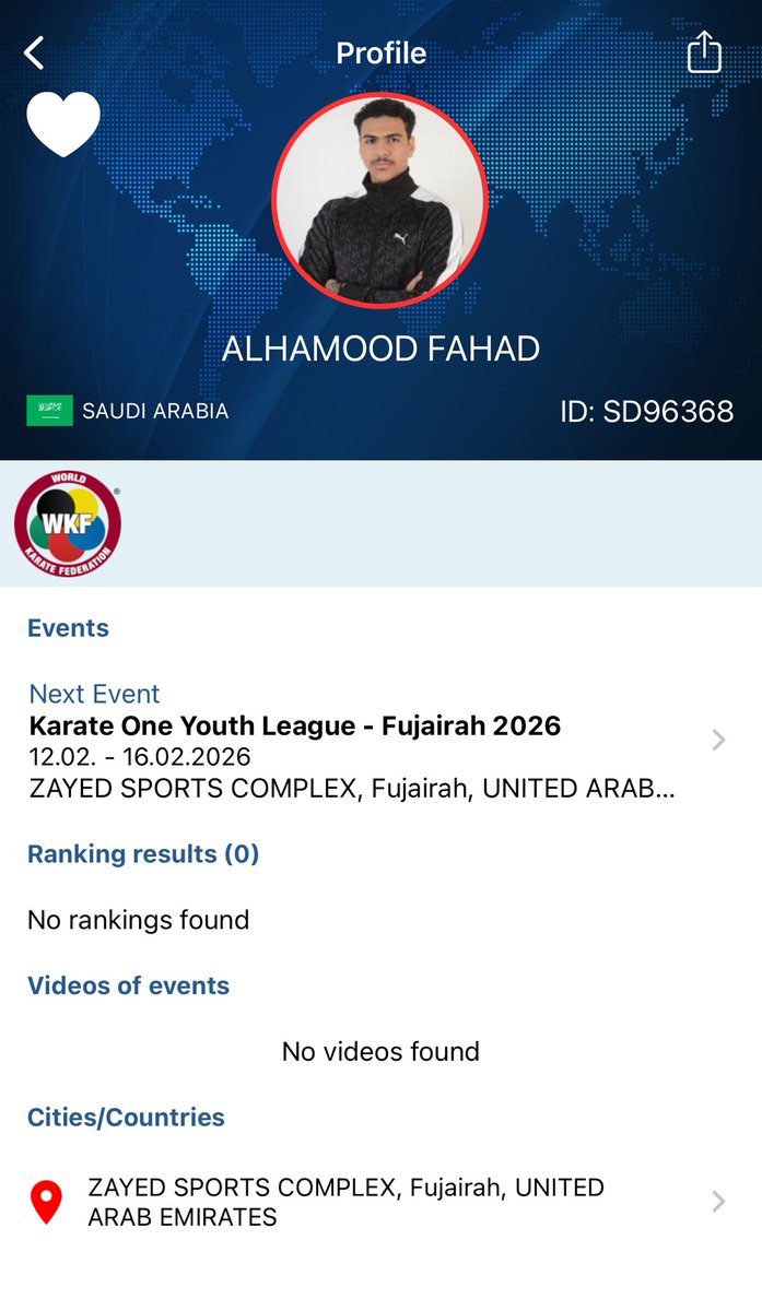 استعدادً للمشاركة في بطولة الدوري العالمي للكراتيه لتمثيل الوطن بأفضل صورة في هذا المحفل العالمي 🇸🇦
دعواتكم بتوفيق 💚

#الاتحاد_السعودي_للكاراتيه
#بطولة_دوري_الشباب_للكاراتيه_بالفجيرة2026
#كوميتيه
#Kumite
#Saudi_Karate
#KarateOneFujairah2026