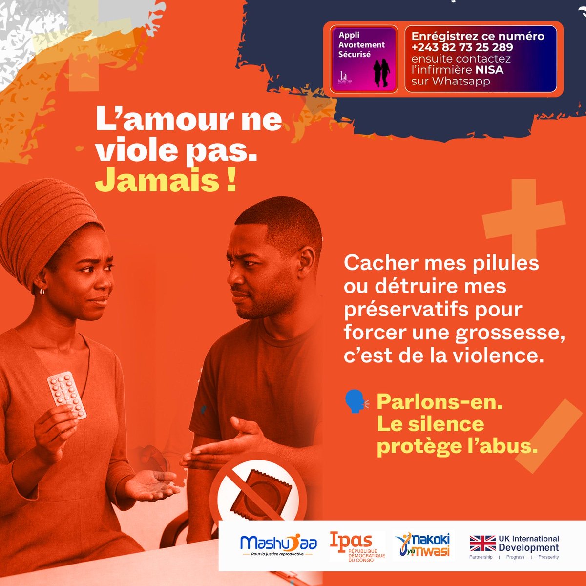 EricDanis8's tweet photo. Le consentement ne concerne pas que l’acte.
Il concerne aussi la protection.
La contraception.
Le choix d’avoir un enfant… ou non.
Retirer ce choix, c’est retirer un droit fondamental.
Brisons le silence.
#LoveYaMwasi #RespectDesFemmes https://t.co/ZNYf9zj2nl