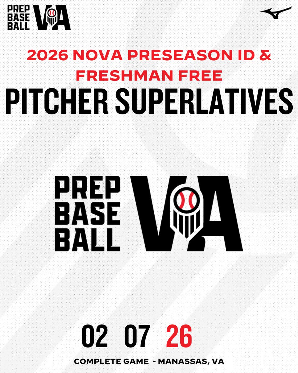 PrepBaseballVA's tweet image. ⭐ 2026 NOVA Preseason ID &amp;amp; Freshman Free Superlatives ⭐

Pitcher Superlatives

Take a look at the pitching superlatives from our 2026 NOVA Preseason ID and Freshman Free Showcase.

🔗 prepbsbl.com/4qMrLf3

#BeSeen