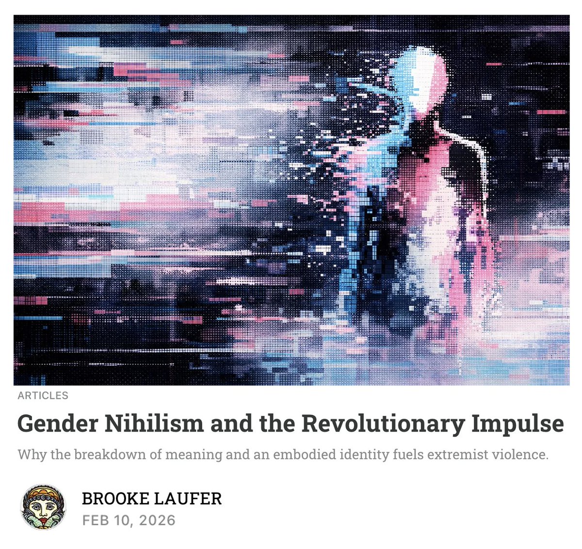 Yesterday’s horrific school sh*oting in Tumbler Ridge is a grim reminder of something we’re not allowed to talk about honestly: the rise in transgender-linked extremist violence and the conditions that can fuel it.

In this must-read essay for <a href="/RealLastStand/">Reality's Last Stand</a>, psychologist