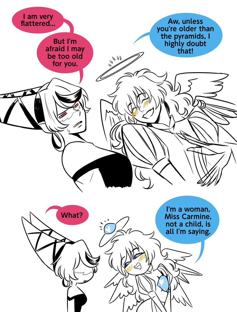 Age Gap Yuri except the bubbly angel is actually centuries older than the stern, single mom demon lady
#hazbinhotel #carmily