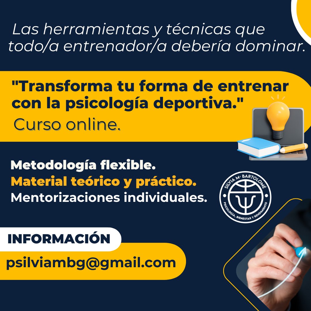 📚💻CURSO ONLINE. "Transforma tu forma de entrenar con la psicología deportiva". Un curso que pretende ser transformador, adaptado y sobre todo útil. 

👉🏽 Disfruta de él durante 1 año. A un precio muy reducido.
📩 Rellena para info y reserva de plaza: 
forms.gle/17ZT72eKpEmaR5…