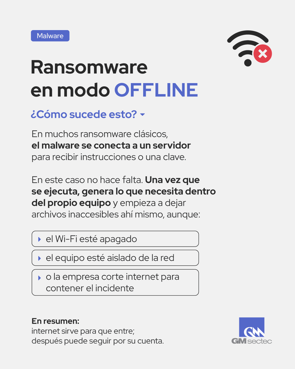 📧💥 Lo explosivo hoy es el combo de envío de correo simple + un archivo disfrazado y posteriormente la pérdida de acceso a archivos en el equipo sin depender de internet.

GM Sectec es el mejor aliado para la ciberseguridad de tu empresa. 💪🏼

#GMsectec #Ransomware #Phishing