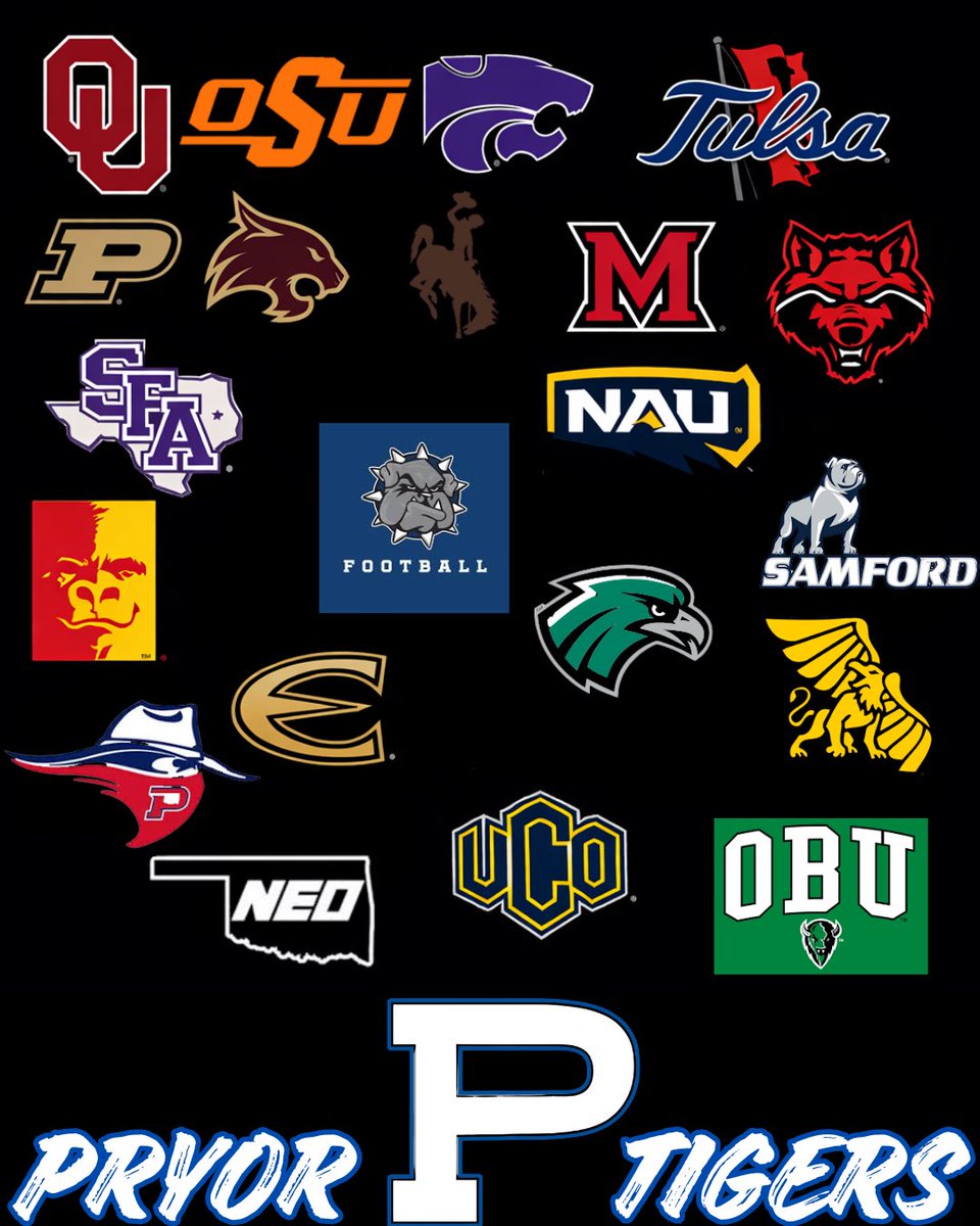 Thank you to these schools for recruiting and inquiring about our athletes! A lot of exciting things going on in Pryor right now! 🅿️🏈🐅 #DRAWTHELINE