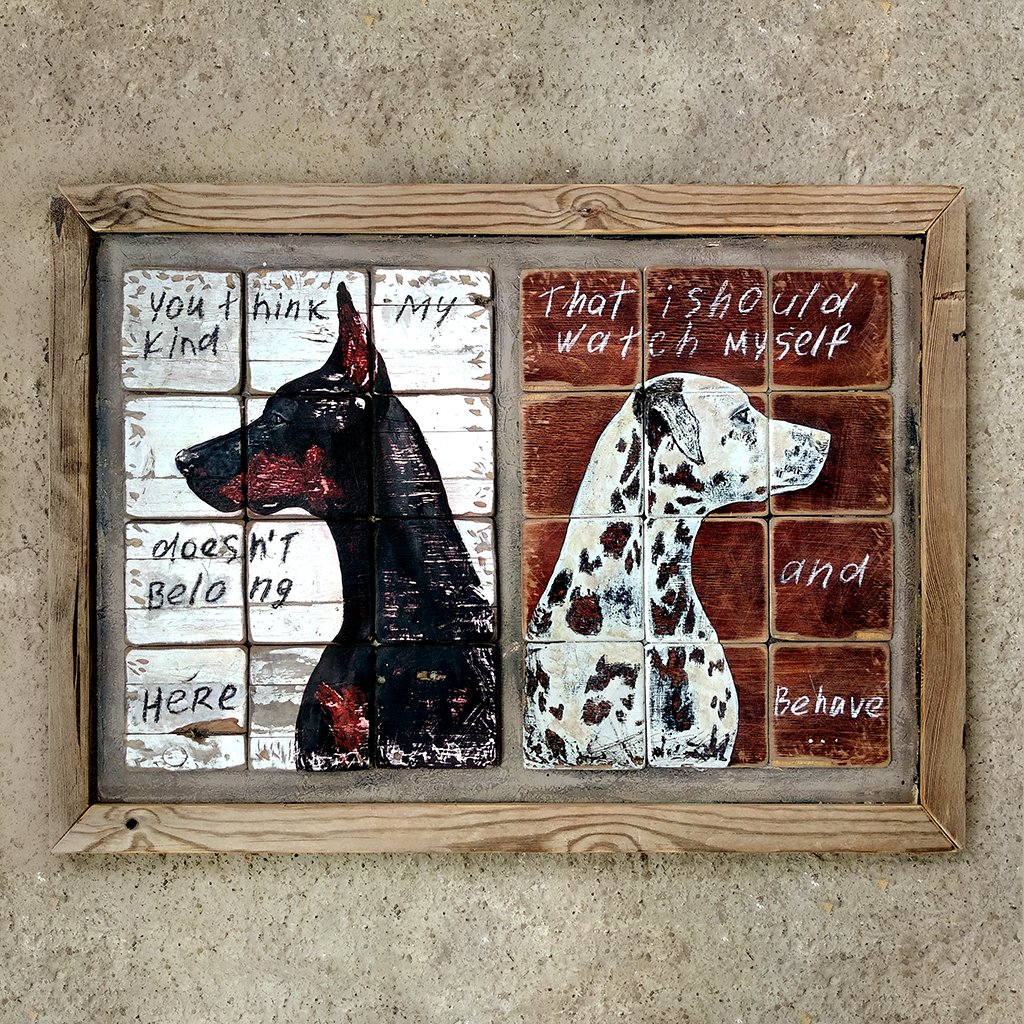 AnyaLeeMason's tweet photo. I really love this old piece. I made it for my honey 🤎🤍
Dedicated to everyone struggling with their social identity.
#assemblageart #outsiderart #acryliconwood https://t.co/fcpLcDrrDE