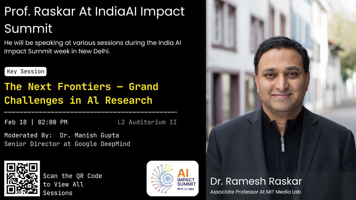 SubhashPatilNsk's tweet photo. Prof. Ramesh Raskar, will be speaking at multiple sessions during the IndiaAI Impact Summit in New Delhi.
Register for reminders and schedule updates: https://t.co/FqFmthGsOC

Register for IndiaAI Summit: https://t.co/e9uCGfpWEF https://t.co/tJRFxkpGzp