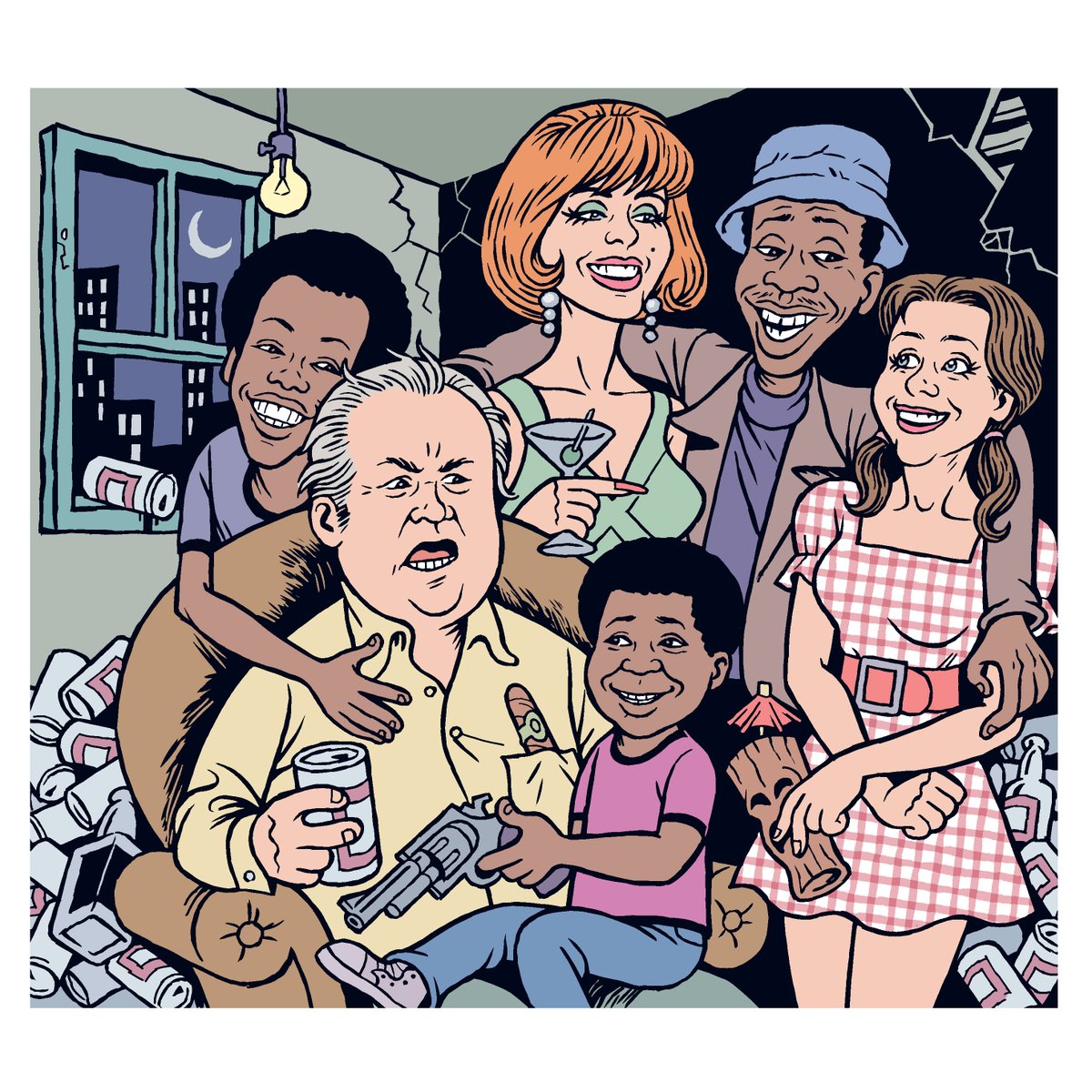 DethwurmLLC's tweet photo. Tina Louise, born February 11, 1934

"Teevee Tunes," CD cover for Which? Records by @danny_hellman, 4/17/96

#Illustrator #illustration #comix #comics #sitcom #Television #allinthefamily #DiffrentStrokes #gilligansisland #goodtimes https://t.co/ZkAPFlHIfn