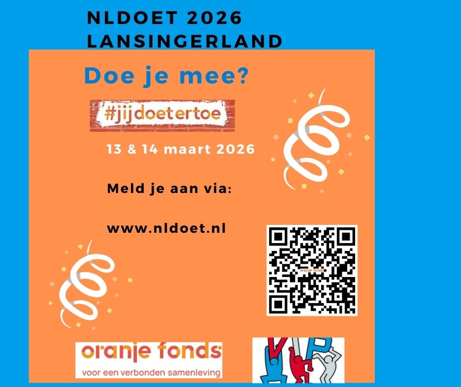 NlDoet 2026 op 13 &amp; 14 maart 2026 komt eraan!  Het beloofd een fantastisch en geweldig vrijwilligers weekend te worden!  
Kom je ook ? Meld je aan via:  www. nldoet.nl en kies voor locatie Lansingerland en/ of via de qr-code