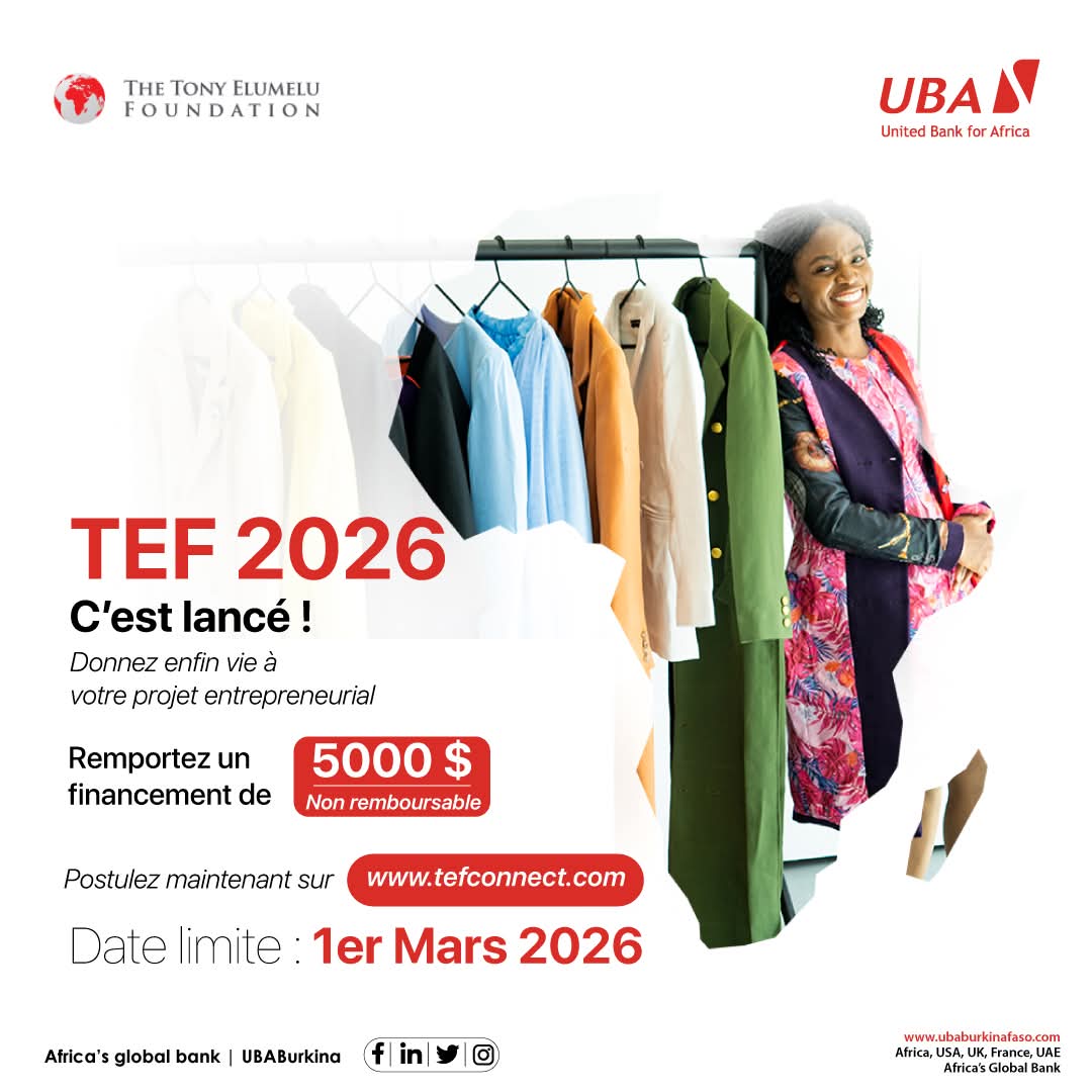 🚀 TEF 2026, c’est maintenant !

Vous avez une idée innovante, un projet ambitieux ou une jeune entreprise prête à décoller ?

La Fondation Tony Elumelu lance officiellement l’édition TEF 2026 pour accompagner les entrepreneurs africains à transformer leurs ambitions en succès.