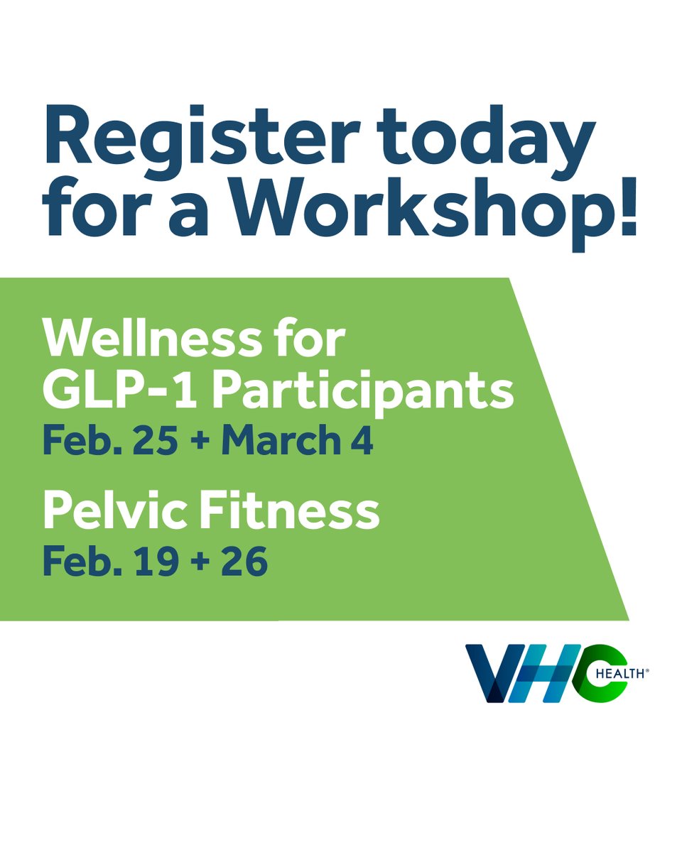 LifeAtVHCHealth's tweet image. Join us for an upcoming workshop at our VHC Health main campus! 🥗 WELLNESS WORKSHOP FOR GLP-1 PARTICIPANTS 🗓️ 2/25 &amp;amp; 3/4, 6–7 p.m. 💪 PELVIC FITNESS WORKSHOP 🗓️ 2/19 &amp;amp; 2/26, 10–11:15a.m. 🔗 vhchealth.org/healthy❓C703.558.6740 🚙 Parking validation will be provided