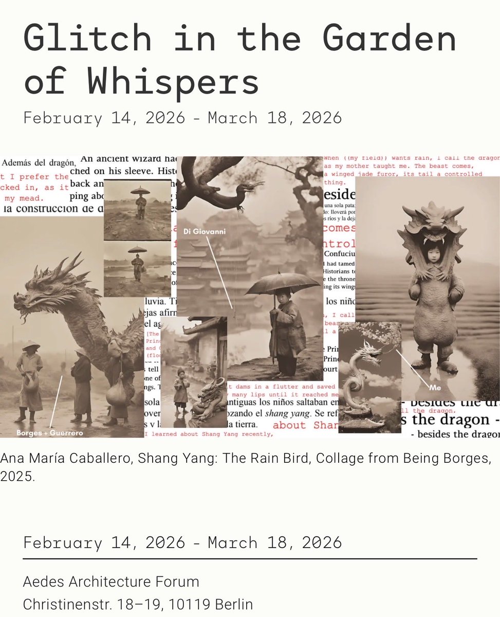The exhibition of all 12 of my Being Borges works opens Saturday at Aedes Architecture Forum in Berlin. 

Thx to <a href="/the_ai_art_mag/">The AI Art Magazine</a> for sharing the good news. 

Link w details below 🩶