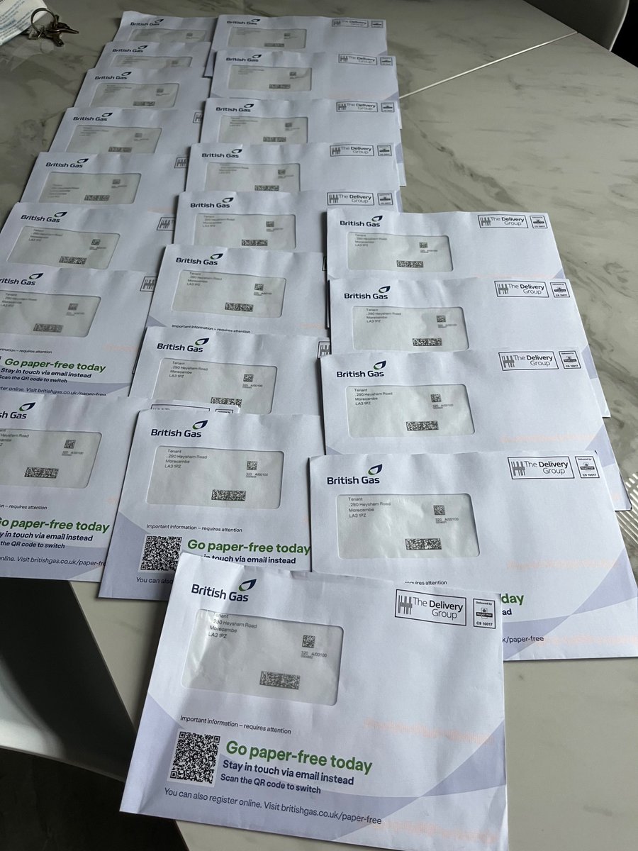 SueSmithDN's tweet photo. Dear British Gas, thank you for sending another 21 letters to add to the 25 you sent 2 days ago and the 17 from last week. I don’t think that 63 letters is enough to drive us or the tenant that doesn’t live here crazy - although we are getting close…. Please desist! https://t.co/luqIC3dZj9