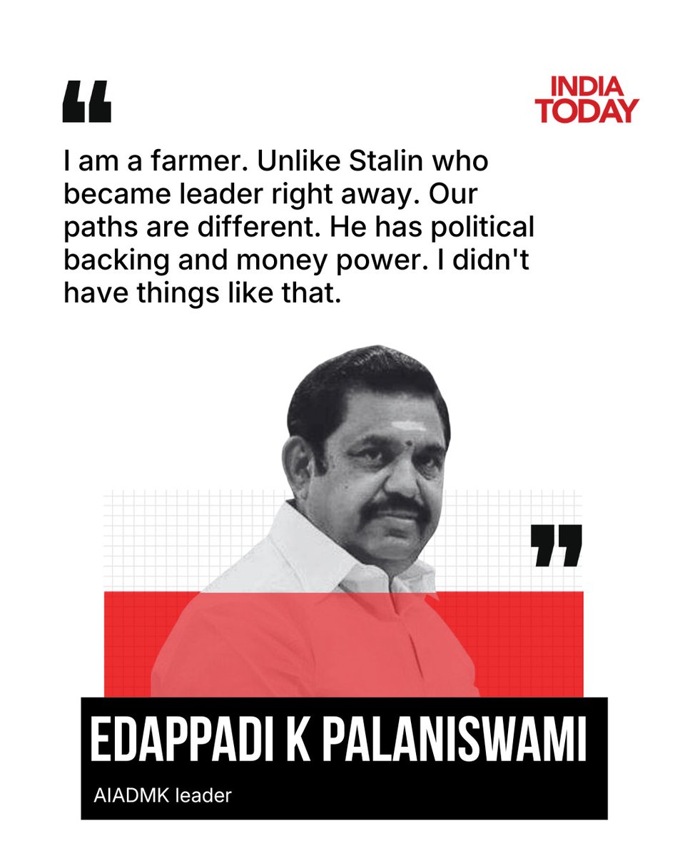 IndiaToday's tweet photo. AIADMK leader @EPSTamilNadu (EPS) launched a two-pronged attack on both Chief Minister MK Stalin and actor-turned-politician Vijay, calling one a “puppet CM” and the other a “superstar limited only to cinema,” while asserting that his party would win the upcoming Assembly elections through vote consolidation.

Turning his attack on Stalin, EPS said, “Stalin and I have different paths. He had political backing and money power. I didn’t have things like that.”

Calling himself a farmer, he said both he and Stalin became MLAs at the same time but had very different journeys. He further alleged that the DMK is a “slave of Congress” and described Stalin as a “puppet CM.”

#EPS #IndiaTodaySocial #MKStalin #IndiaTodayTNRoundTable