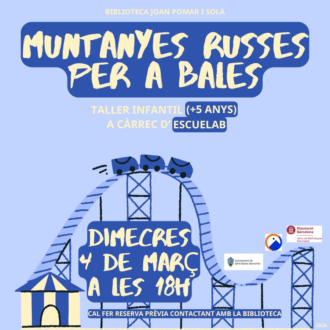 Al març tindrem un taller (+5 anys) d'experimentació científica...digne de parc d'atraccions! 🎢 A càrrec d'<a href="/EscuelabMadrid/">EscueLab</a> . Ja podeu reservar la vostra plaça! <a href="/AjSesrovires/">Ajuntament Sant Esteve Sesrovires</a> #sesrovires #bibliotequesxbm