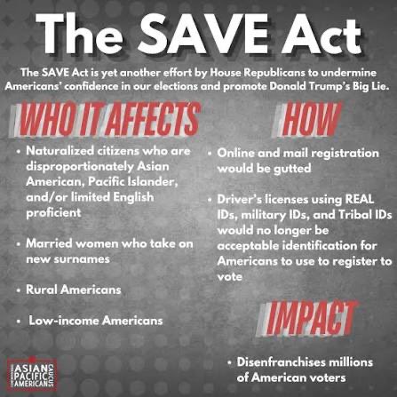 The SAVE Act is a betrayal of the social contract. The government's job is to facilitate voting, not obstruct it. This law is pure obstruction, and every citizen should be furious. #HandsOffHerVote