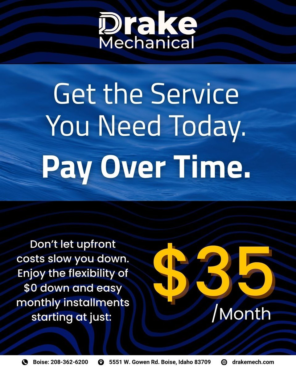 DrakeMechanical's tweet image. We'll handle the work TODAY with $0 down. Pay instead via monthly installments, starting at just $35 a month!

Exp: through Feb 28, 2026

hubs.ly/Q042JySq0

#HVACtech #coupons #plumbing #heating #airconditioning