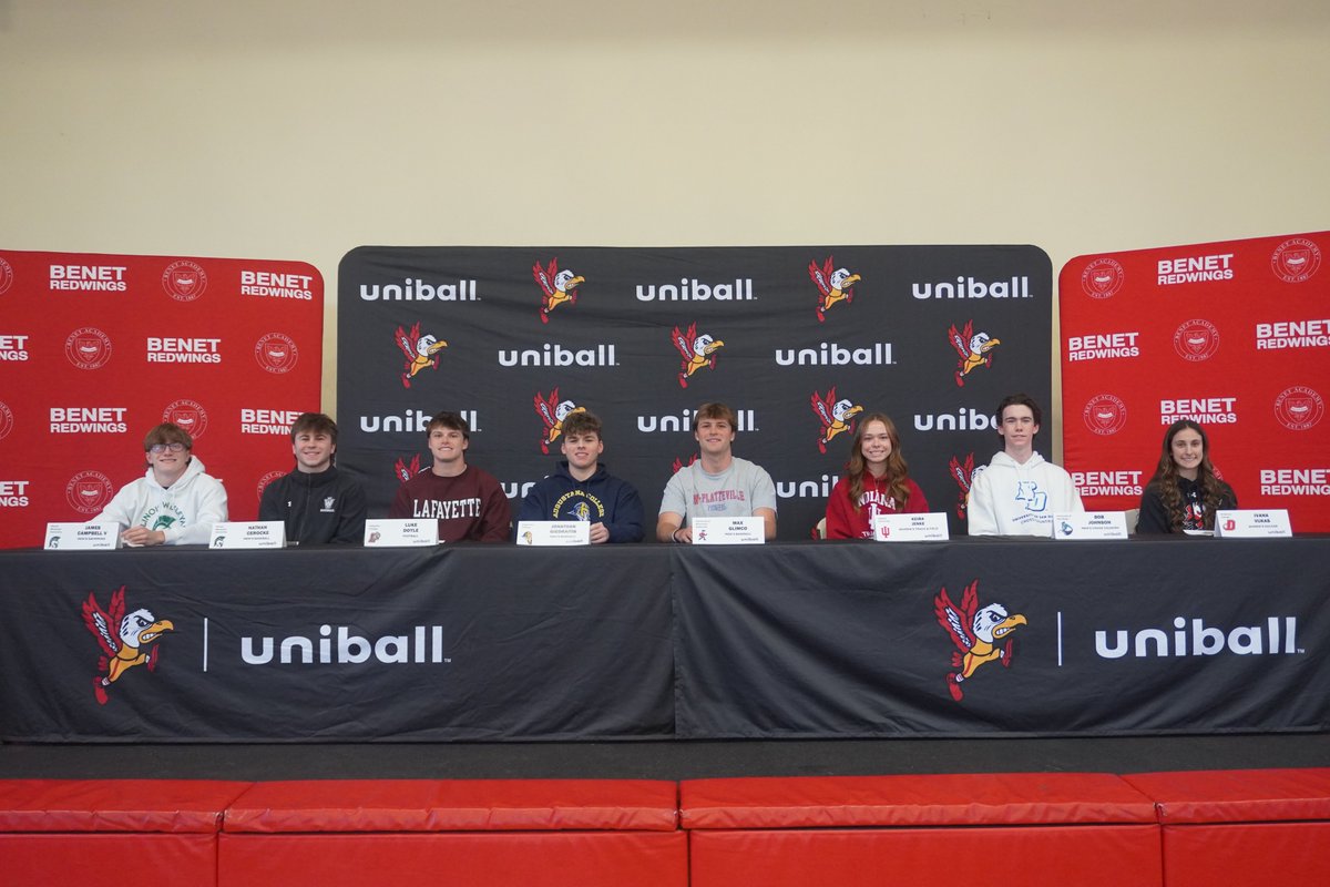 BenetAthletics's tweet image. Happy uniball Signing Day! 🖊
Congratulations to our eight senior athletes, who signed their National Letters of Intent today and are taking their talents to the next level. We are so proud of each and every one of you! 🎉
#BenetAthletics #RedwingNation #uniballSigningDay