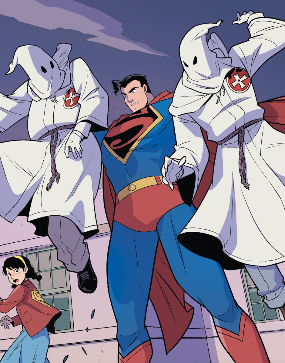 Superman with two ICE agents
