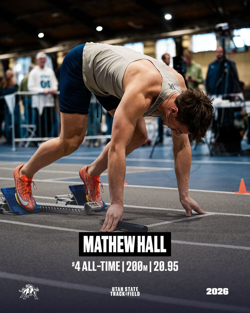 USUTF_XC's tweet photo. Squad struck it rich in the Treasure State last Friday and came home with 5️⃣ top-10s

The men's sprinters kept their special season rolling, with Matt Hall moving up to 4th all-time in the 200 and David Konan bumping up to 6th in the 60 ⚡️

#AggiesAllTheWay https://t.co/YVDt3A1KJI