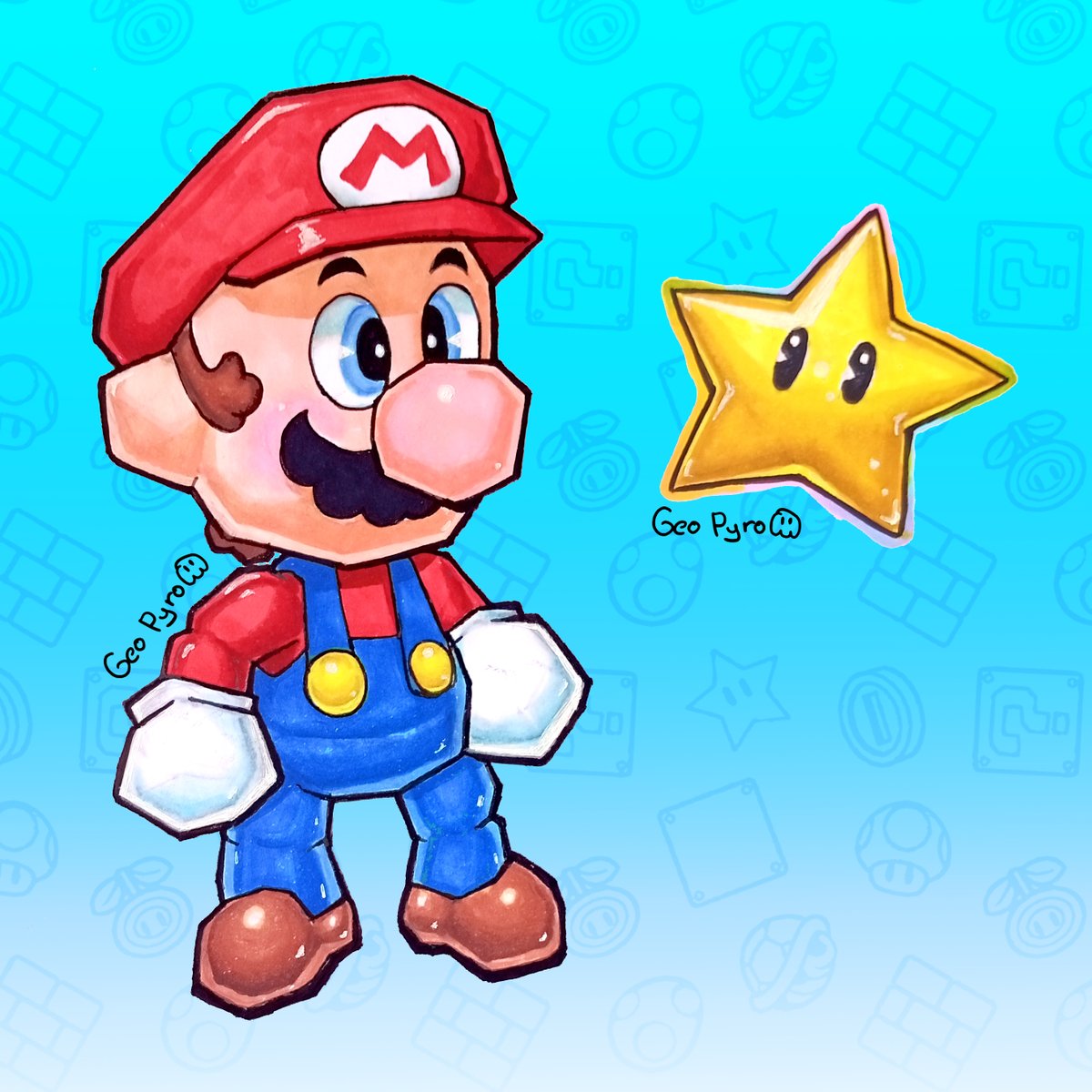 GeoPyroLoyhal's tweet photo. ⭐ Super Wahoo Man 64 ⭐

Doodle done with Chameleon markers. Mario's look in 64 is just so iconic and charming in his blocky, low poly goodness, and since I've been streaming B3313, SM64 related stuff is my current obsession.

#SuperMario #SuperMario64 https://t.co/9XNSHlnMZ8