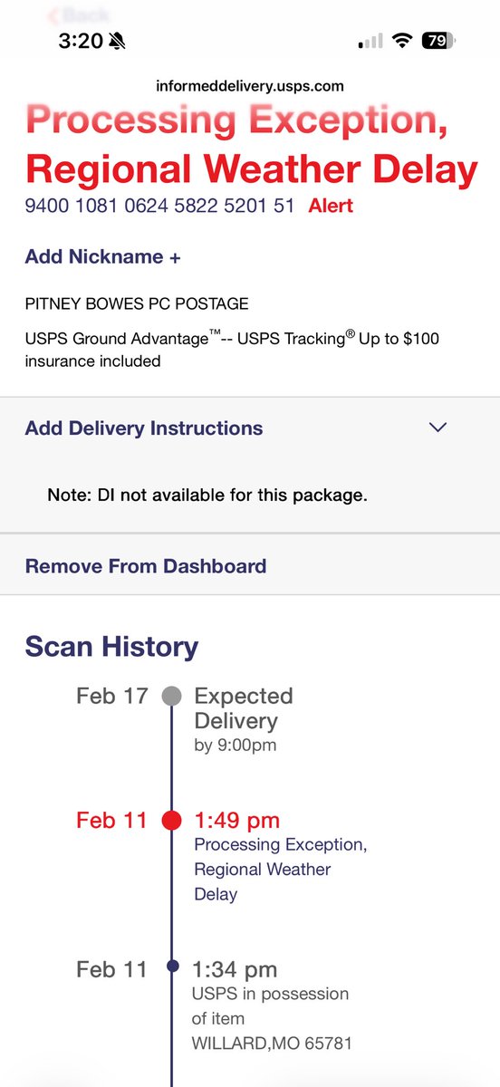 JeffB995's tweet photo. Hey @USPS what the heck kind of weather delay are you talking about?! #notseeingit https://t.co/qpvYGKBOVh