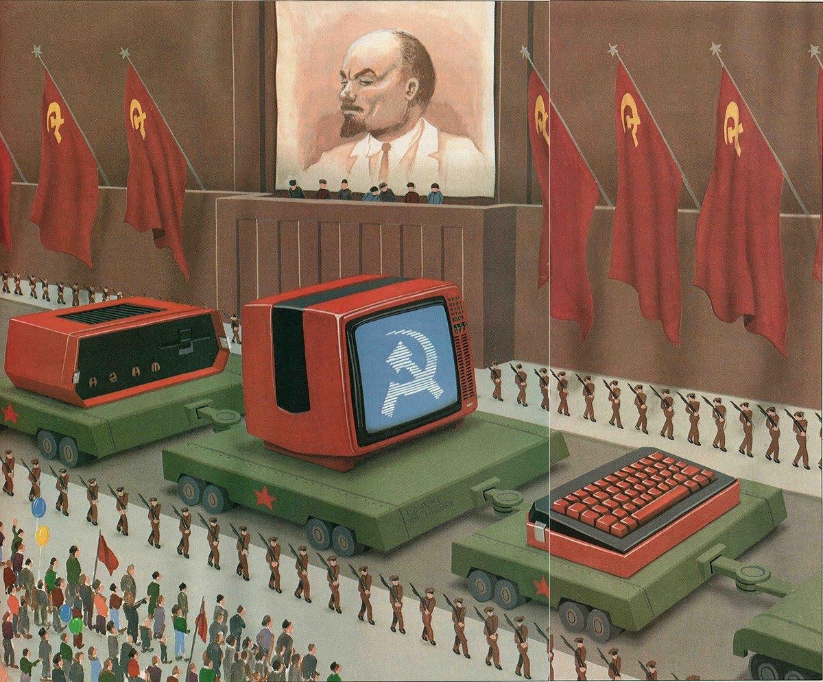 just found out that one of my favorite artists, Robert Tinney (b. 1947), passed away on Feb 1st. his Byte Magazine art from the 70s to the 80s whimsically encapsulated the tech hype of the era. a few of my favorites by him. RIP