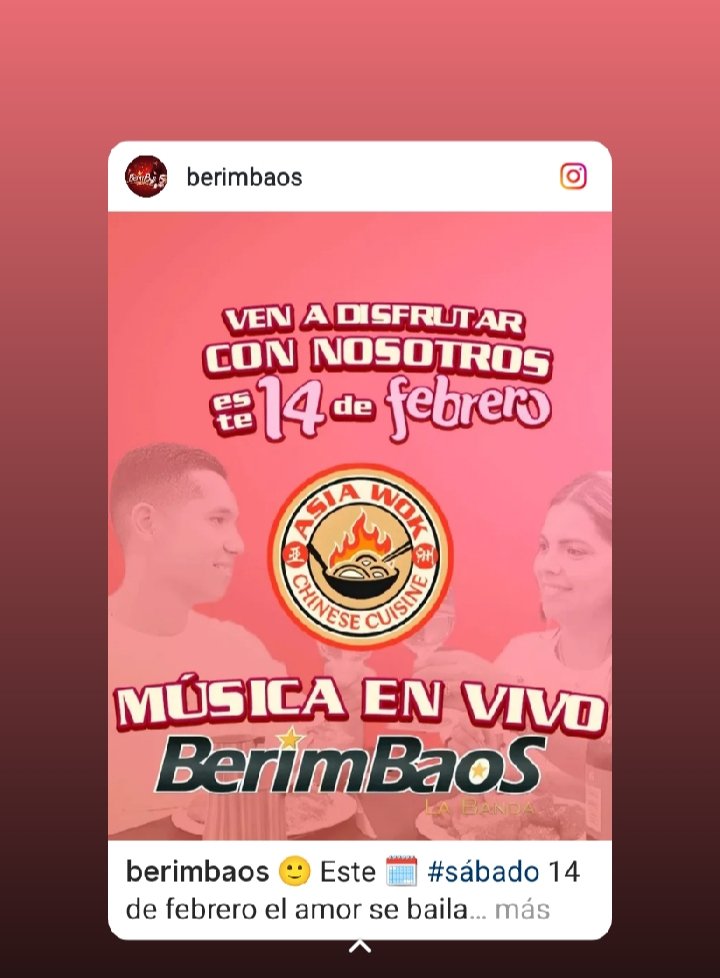 NoticiaTitular's tweet photo. 🙂 Este #sábado 14 de febrero el amor se baila con @berimbaosoficial ❤️

💕 No dejes que San Valentín sea solo una cena tranquila... ¡ven a disfrutar 🎤🔥

🎈 Preparamos un show especial para que enamorados y amigos celebren a lo grande.

📍 Lugar: @asiawok.plc
⏰ Hora: 12:30 PM https://t.co/iKyndUekPB