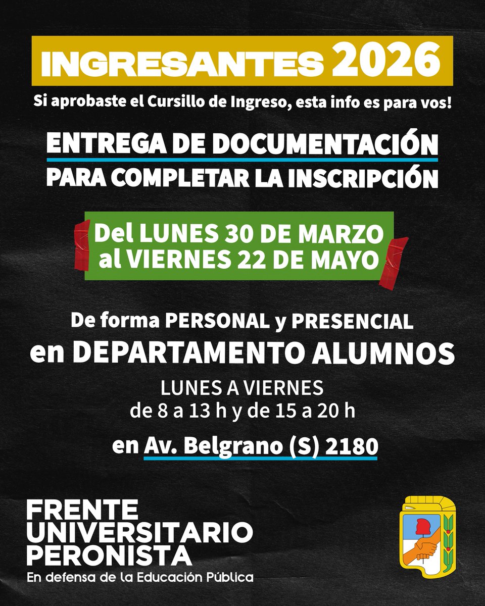 fupunse_'s tweet photo. ⚠️ Atención #INGRESANTES2026 de nuestra Facultad de Humanidades, Cs. Sociales y de la Salud📚

📌Anota estas fechas y todo lo que tienes que presentar para completar tu inscripción en la UNSE!

#UNSE #FHCSYS #CICLOLECTIVO2026 https://t.co/YrSAbVFpYZ