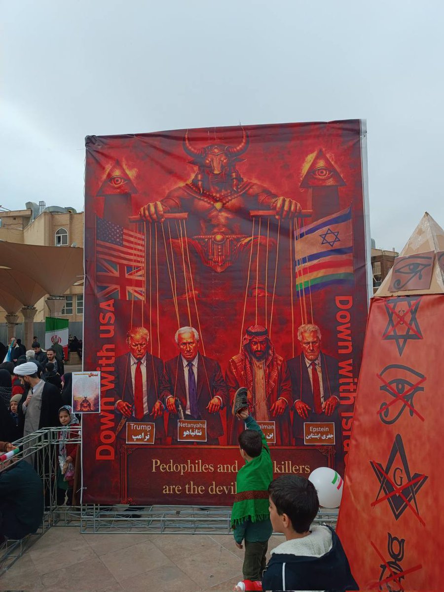 MonitorX99800's tweet photo. 🇮🇷⚡️- Visuals continue to emerge from Iran today where people burned many statues and posters associated with the devil Baal, a holy symbol among the zionists and elites, also mentioned in the epstein files for child offering.

Iranian continue to piss off the world elites. https://t.co/lIJ4tuX20D