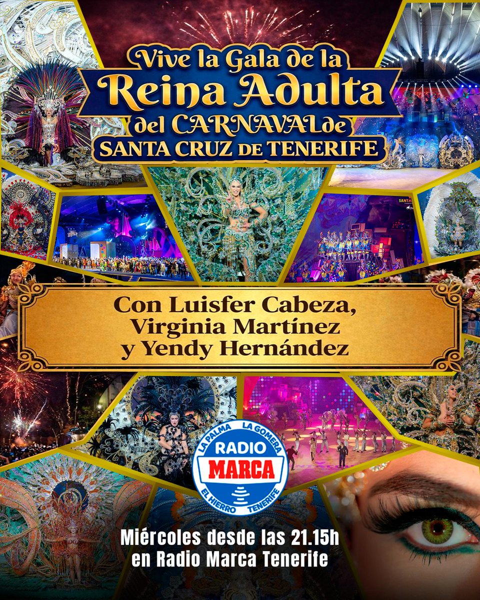 ⏳ Cuenta atrás en el Recinto Ferial
👑 Gran Gala de la Reina Adulta del Carnaval de Santa Cruz
⌚ Desde las 21:15 en antena
🧐 Con los comentarios de Virginia Martínez y Yendi Hernández
🎙️ <a href="/luisfertolito/">Luisfer Cabeza</a>
📲  661-70-40-01 

📻 radiomarcatenerife.com